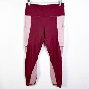 Active Life Colorblock Mesh Panels Leggings Mauve Rose Pockets Workout Fitness L